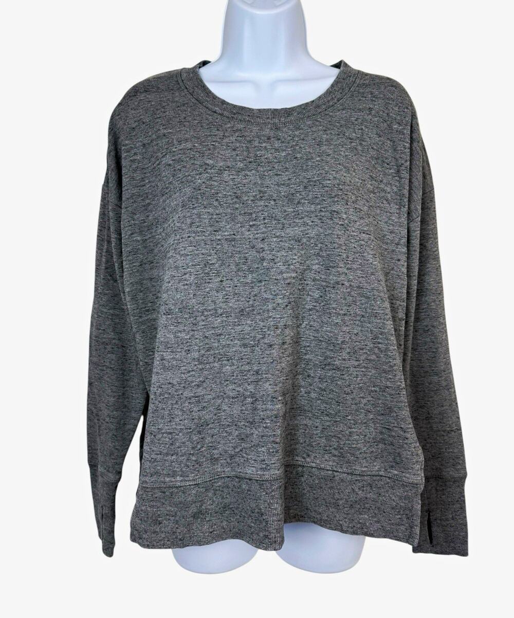 Athleta Sweatshirt Womens M Gray Crewneck Fleece Pullover Long Sleeve Thumbholes